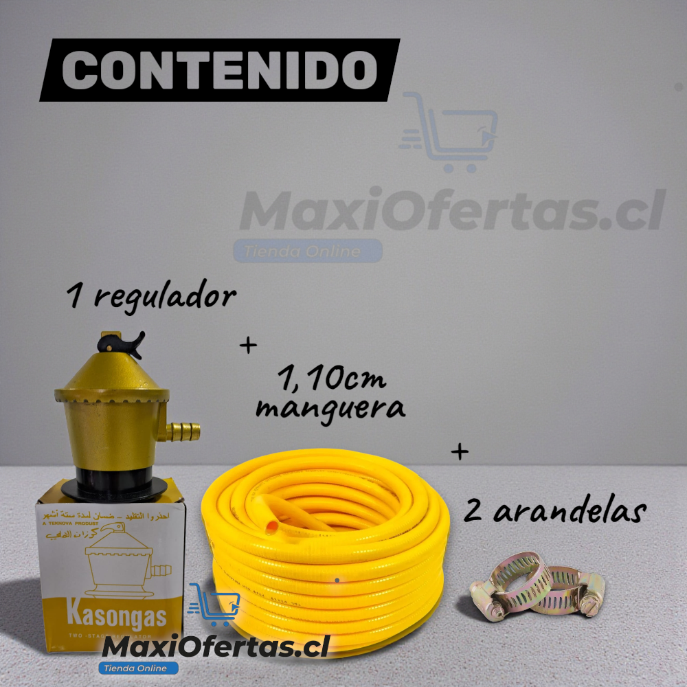 KIT VALVULA REGULADOR + 1.10CM DE MANGUERA + 2 ABRAZADERAS - Imagen 2