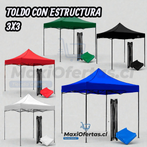 TOLDO CON ESTRUCTURA 3X3 CON LONA , ROJO, VERDE , BLANCO O NEGRO