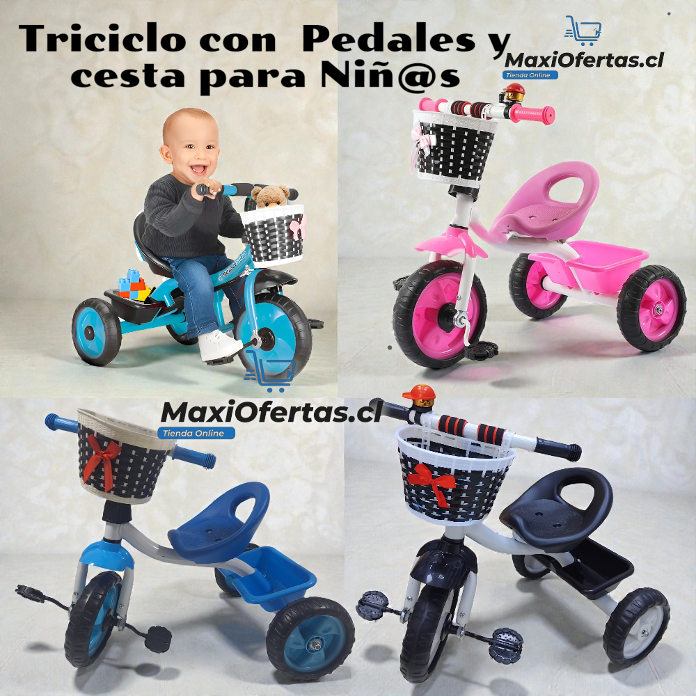 TRICICLO CON PEDALES Y CESTA PARA NIÑOS