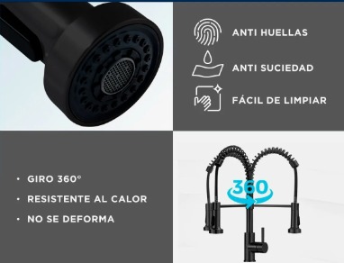 GRIFO SIMPLE LAVAPLATOS EXTENSIBLE FLEXIBLE NEGRO - Imagen 3