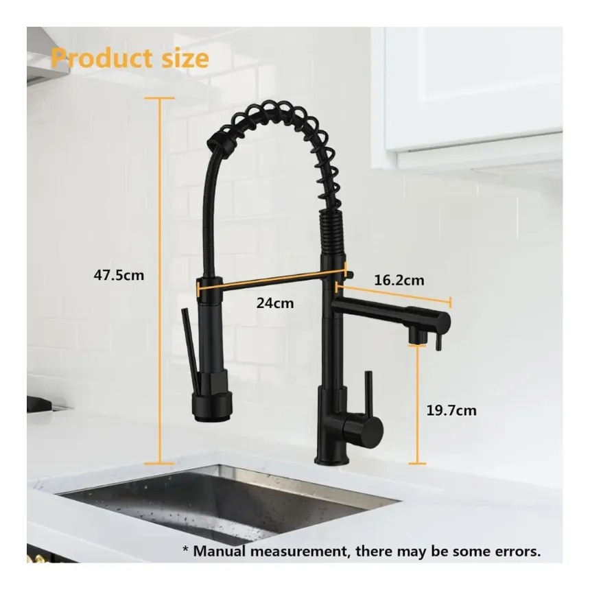 GRIFO DOBLE LAVAPLATOS EXTENSIBLE FLEXIBLE NEGRO - Imagen 2