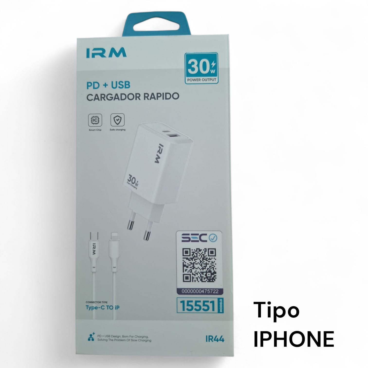 CARGADOR IRM DE CARGA RAPIDA 30 WATTS DOBLE PUERTO IPHONE