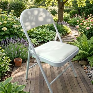 SILLA PLEGABLE CON ASIENTO ACOLCHADO COLOR BLANCO