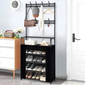 Zapatero Perchero 5 Niveles Con Cubrepolvos NEGRO