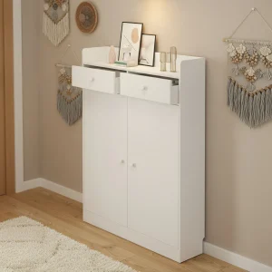 ZAPATERO ORGANIZADOR DE MADERA CON PUERTAS Y CAJONES