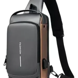 BOLSO CRUZADO ANTIRROBO IMPERMEABLE GRIS Y DORADO
