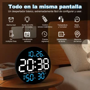 RELOJ DIGITAL PARED LED REDONDO CONTROL